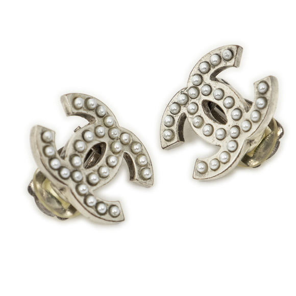 Chanel CC Pearl Studs Clip On Earrings - Picture 1 of 3